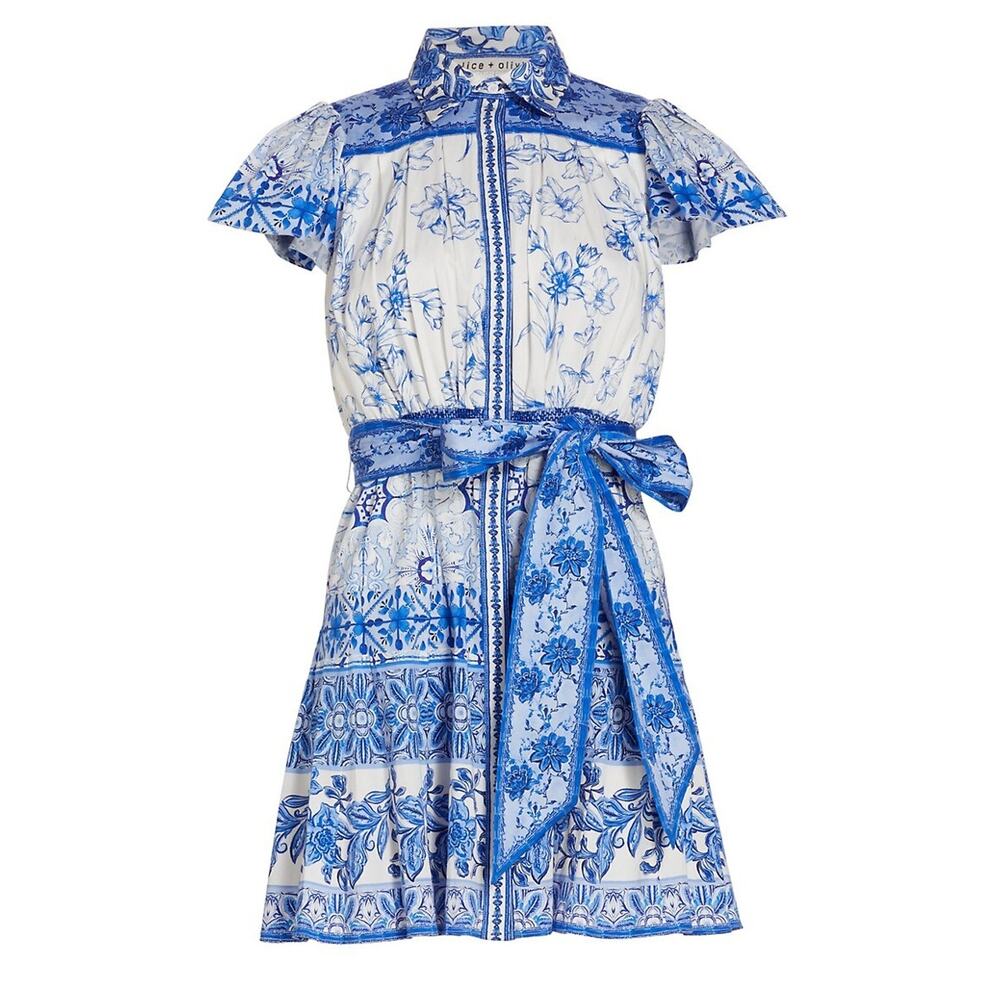 Alice + Olivia Belted Blue Tiffie Mini Dress Size 0 NWT